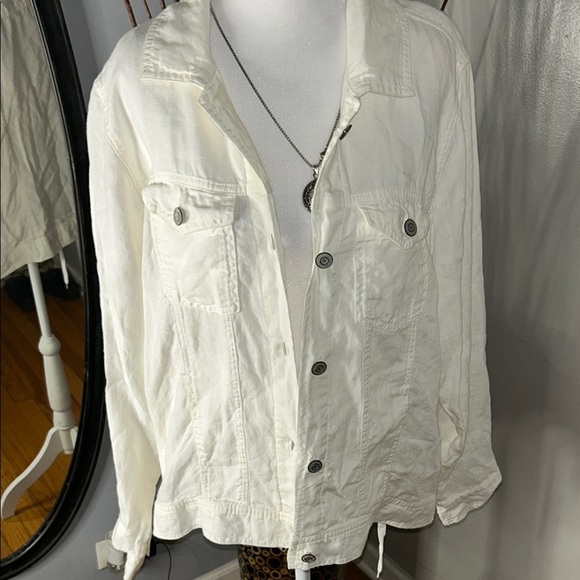 Jones New York 100 %Linen White Jean Jacket Casual Style - Picture 11 of 11
